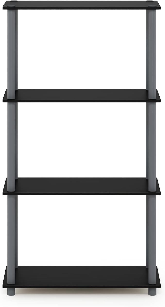 Furinno TURN-N-TUBE Storage Shelves, 4-Tier Toolless Book Shelf, Corner Shelf, Toolless Open Shelves, for Organization and Storage, Living Room, Garage, Home Office, Black