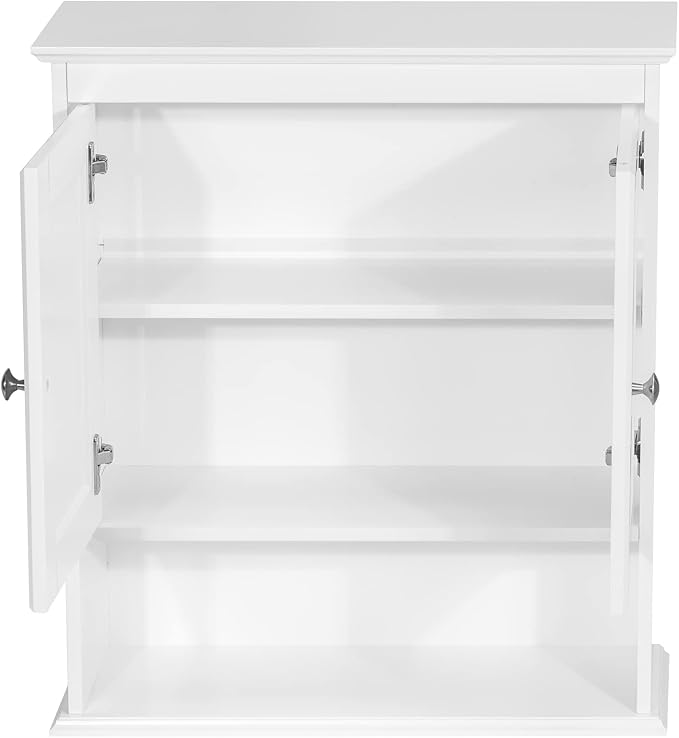 Spirich Bathroom Wall Cabinet with Beadboard Doors, White Medicine Cabinet | Adjustable Shelf, Open & Concealed Storage, Space-Saving Over-Toilet Design for Toiletries, Towels, Medicines & Decor
