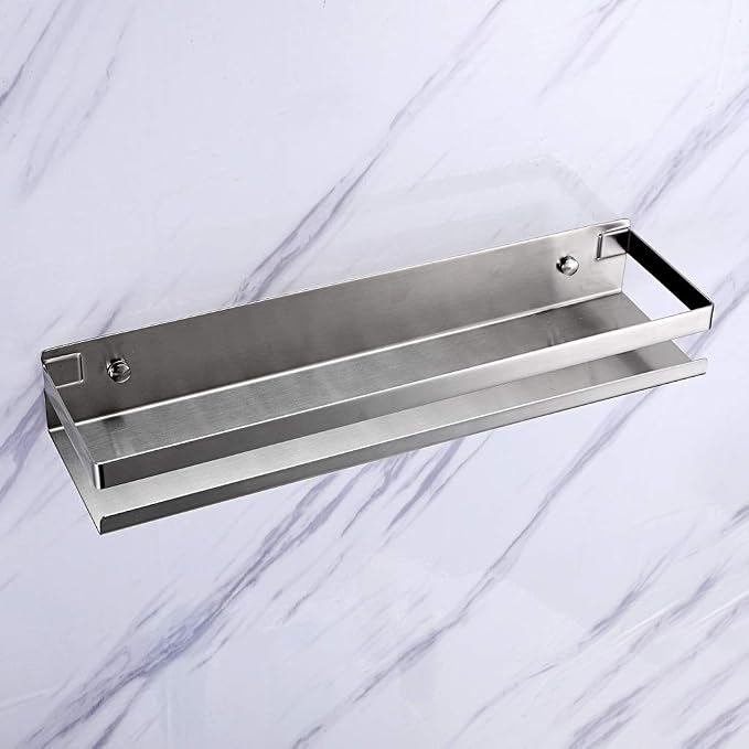 OwnMy 16 Inch Bathroom Shower Shelf Stainless Steel Wall Shower Caddy Rack | Wall Mount Shower Wall Caddy, Metal Floating Shower Shelves, Kitchen Wall Basket Shelf, Rectangular Corner Shelf, Silver