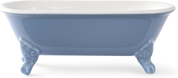 6.5" Ceramic Mini Clawfoot Bathtub Soap Dish, Blue | Decorative, Kitchen Sponge Holder, Shower Tray, 1 Pack