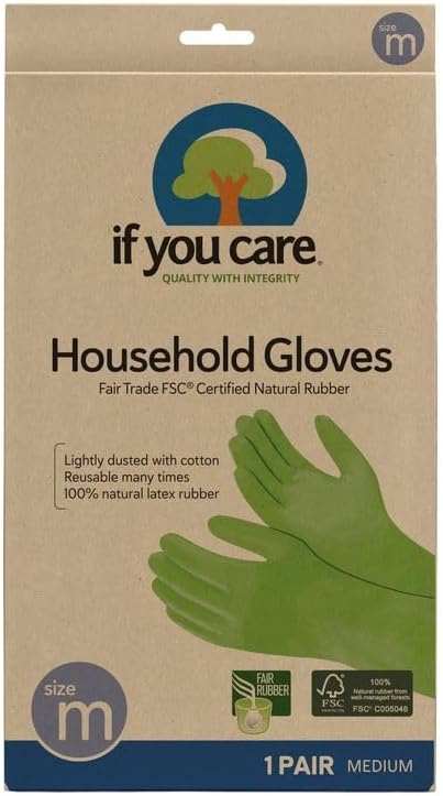 If You Care Medium Cotton Flock Lined Household Gloves – Durable, Reusable, Fair Trade Rubber – 1 Pair
