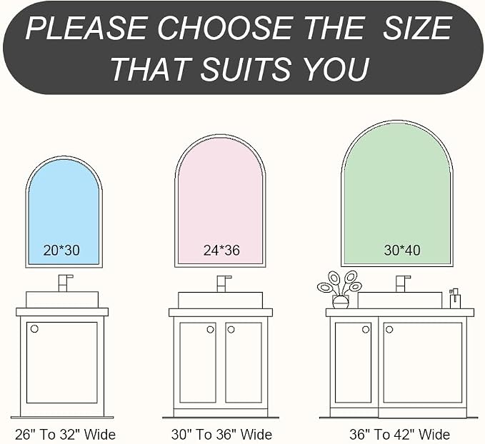 20X30 Inch Black Framed Arched LED Lighted Bathroom Mirror,3 Color | ETL Listed,Anti-Fog,3000K/4500K/6000K Dimmable,Horizontal & Vertical,Memory Function,Ideal for Bathroom Lighted,Vanity
