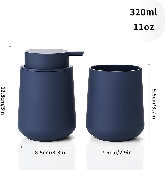 YAUKPH Bathroom Soap Dispenser and Toothbrush Holder Matte Blue | Bathroom Accessories Set 2 Piece for Bathroom Countertop Storage and Decor