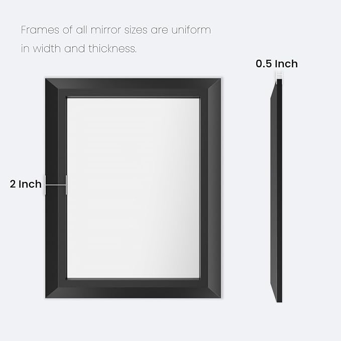 Black Bathroom Mirror, 48x32 Inch | Thick Metal Framed, HD Reflection, Anti-Rust, Hang Horizontally/Vertically, Suitable for Vanity, Bedroom, Bathroom, Entryway