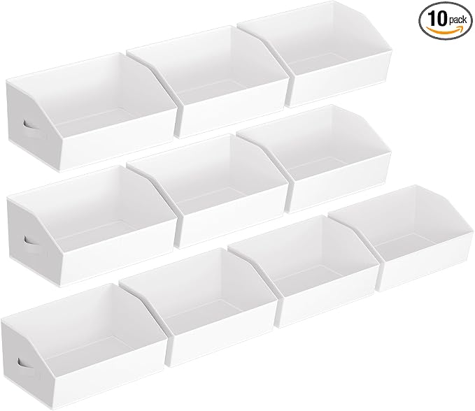 Closet Baskets for Shelves Trapezoid - Decorative Storage Baskets with Handle, Closet Bins for Organization, Shelf Storage Bins for Clothes, Books, Home, Office, 10 Pack, White