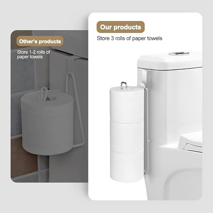 Bathroom Toilet Paper Roll Holder for 3 Roll Tissue（2 Pcs） | , Brushed Nickel,Over The Tank Toilet Paper Holder,Self Adhesive Toilet Paper Holder Storage Wall Mount,Stainless Steel