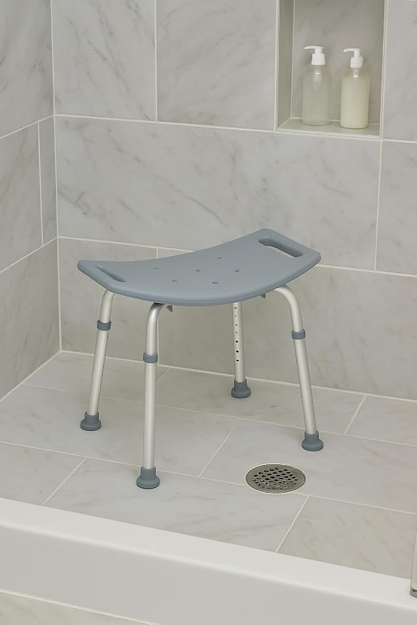 Dr. Dunley Bath Chair for Seniors, Shower Seat with Back, Suction Feet, Non-Slip Adjustable Height Shower Bench for Elderly (No Backrest)