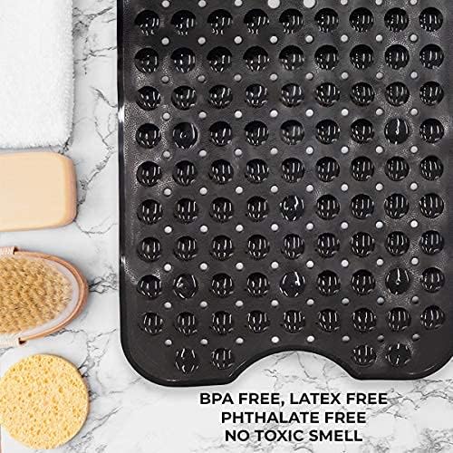 ENKOSI Non-Slip Bath & Shower Mat 40x16 Extra Long, Suction & Drain Holes | Clear Green look; Durable PVC; 40x16 in, Clear Green