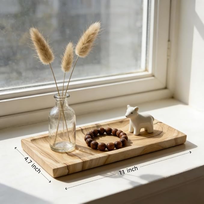 Sandstone Tray for Bathroom Countertop, Rectangular Stone Decorative Tray, Vanity Tray for Makeup, Perfume, Skincare, Jewelry & Bathroom Accessories (Earth Tone)