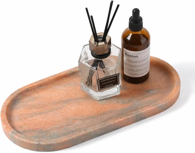 Natural Marble Tray for Bathroom Countertop, Vanity Tray for Decor | Rosso Norvegian Stone Tray for Home Decor