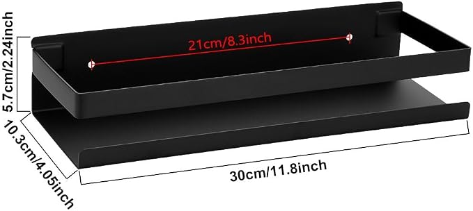 OwnMy 12 Inch Bathroom Shower Shelf Stainless Steel Wall Shower Caddy Rack | Wall Mount Shower Wall Caddy, Metal Floating Shower Shelves, Kitchen Wall Shelf, Bathroom Corner Rectangular Shelf, Black