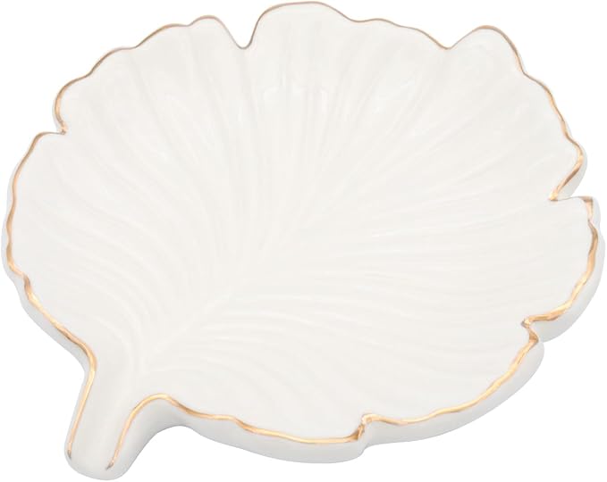 White Leaf Bathroom Soap Dish,Ceramic Soap Dish Holder in Palm Leaf Style,Self Draining Design and Used to Hold Various Small Bathroom and Kitchen Accessories