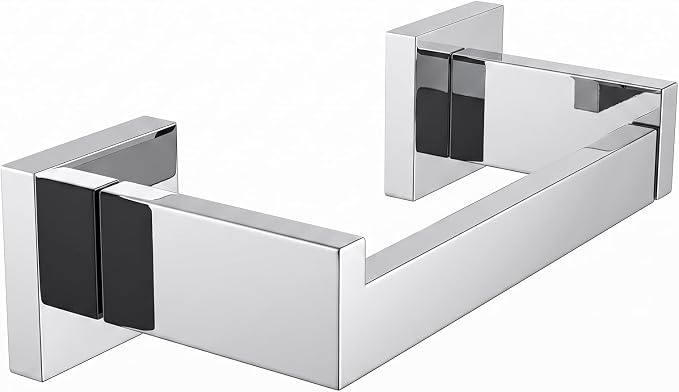 Toilet Paper Holder Wall Mount Polished Chrome Stainless Steel | Toilet Tissue Roll Holder Bathroom Square Toilet Paper Towel Roll Holder Double Post Pivoting Tissue Handle