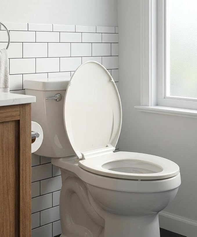 19" Elongated Toilet Seat Slow Close, Biscuit Color Polypropylene Toilet Seat Cover with Never Loosen Durable Lid, Quiet and Easy to Install & Clean