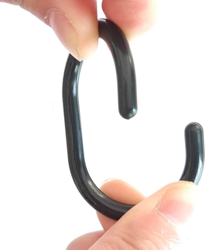 Shower Curtain Rings Plastic Shower Curtain Hooks C-Shaped Rings Hook Hanger Bath Drape Loop Clip Glide for Bathroom Shower Window Rod (Black, 12)