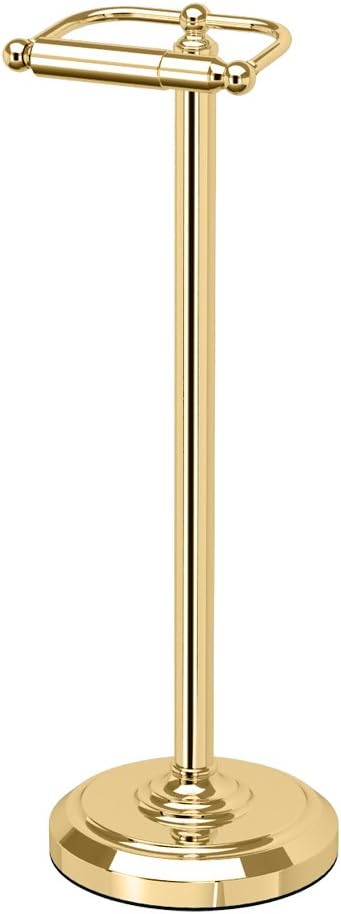 Home Accents Toilet Paper Holder Stand, Brass Finish, Freestanding Bathroom Floor Stand, Weighted Base, 22 Inch