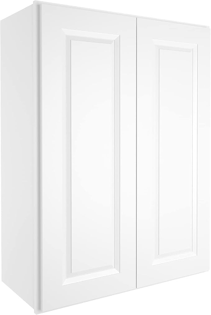 ROOMTEC Wood Wall-Mounted Cabinet,Bathroom Medicine Cabinet with Adjustable Shelves and 2 Soft-Close Doors,Laundry Storage Cabinet for Bathroom,Kitchen,Living Room 12" D*27" W*30" H,Traditional White