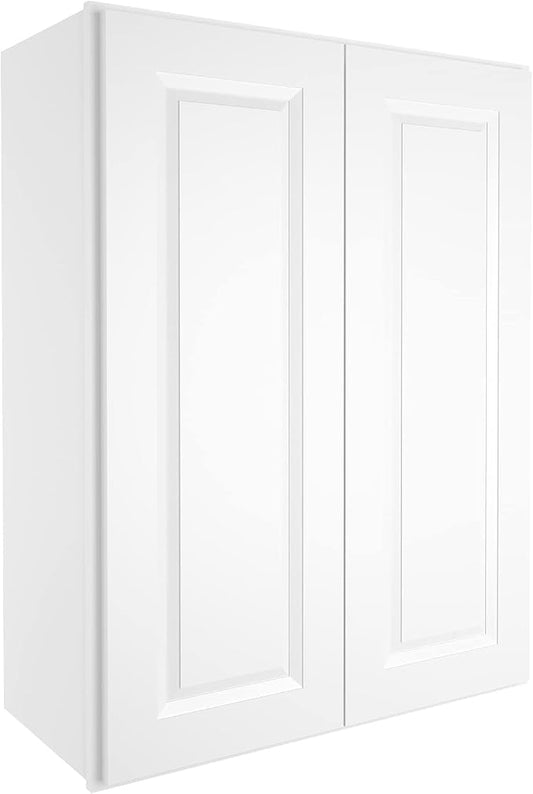 ROOMTEC Wood Wall-Mounted Cabinet,Bathroom Medicine Cabinet with Adjustable Shelves and 2 Soft-Close Doors,Laundry Storage Cabinet for Bathroom,Kitchen,Living Room 12" D*27" W*30" H,Traditional White