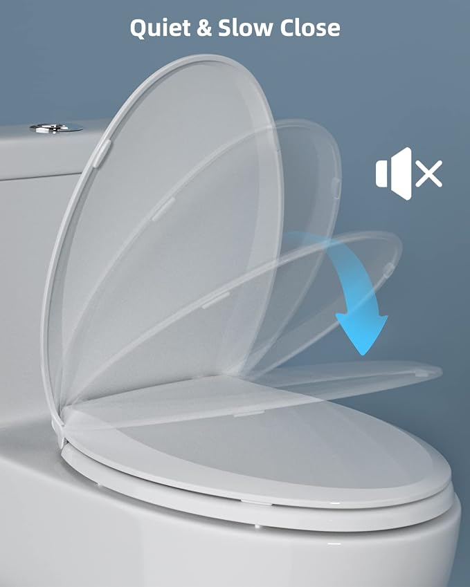 Hibbent Elongated Toilet Seat with Oval Cover, Soft Close Toilet Seat, Easy to Install,Never Loosen Hinge to Prevent Shifting, Non-slip Seat Bumpers and Easily Cleaning(White)