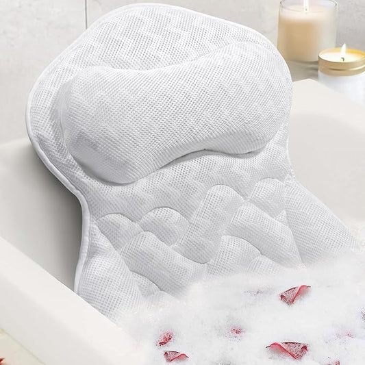 Bath Pillow for Tub,Bathtub Pillow,Bath Pillows for tub Neck and Back Support,4D Mesh Fabric Strong Suction Waterproof Relaxing Headrest,Bath Accessories Spa Gifts