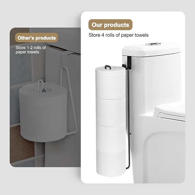 Black Over The Tank Toilet Paper Holder for 4 Roll Tissue | Bathroom Toilet Paper Roll Storage Holder Wall Mount Brushed Nickel,Metal Hanging Toilet Paper Holder Dispenser,Organizer