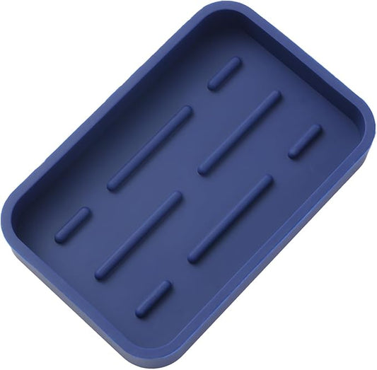 MicoYang Silicone Kitchen Sink Organizer Tray for Multiple Usage,Easy Clean Sponges Holder for Kitchen Bathroom Counter or Sink,Dish Soap Dispenser,Scrubber,Bottle,Cup Navy Blue 4.9”x 3.2”