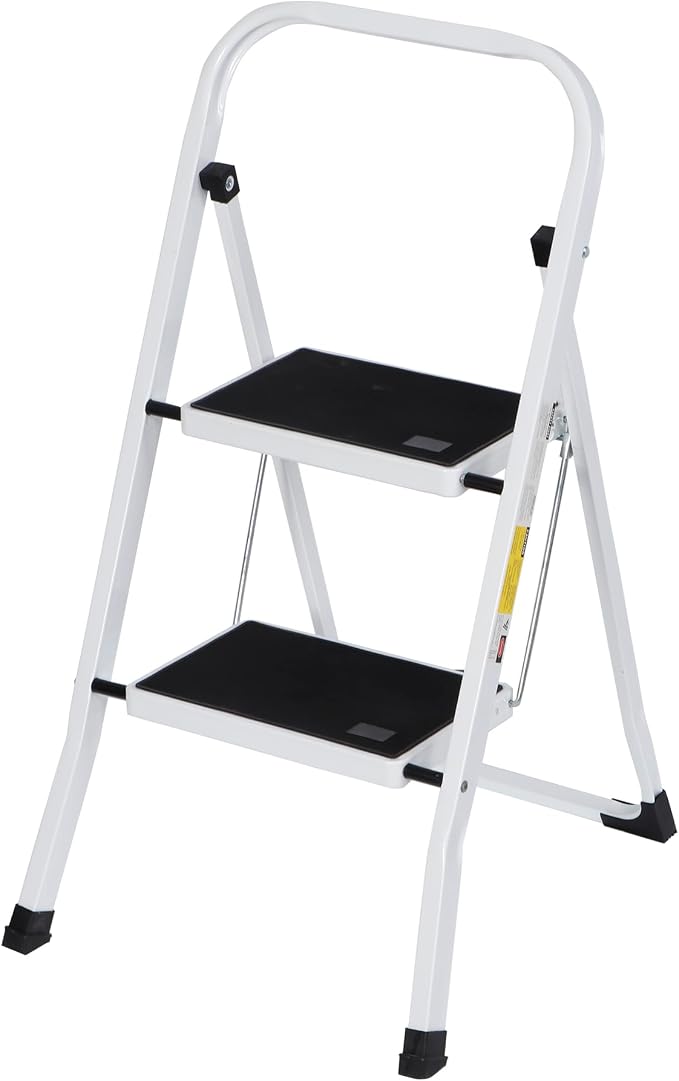 ZENY 2 Step Ladder Folding Step Stool with Wide Anti-Slip Pedal, Convenient Handgrip, Portable Steel Step Stool, Sturdy Steel Ladder for Household and Office