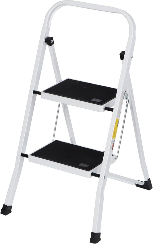 ZENY 2 Step Ladder Folding Step Stool with Wide Anti-Slip Pedal, Convenient Handgrip, Portable Steel Step Stool, Sturdy Steel Ladder for Household and Office