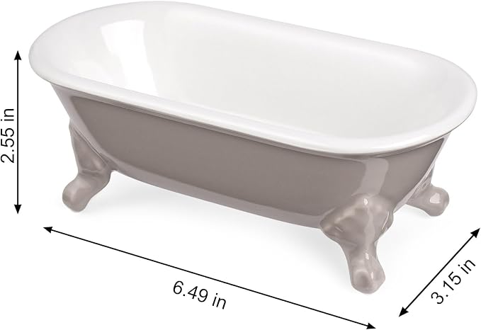 6.5" Ceramic Mini Decorative Clawfoot Bathtub Bar Soap Dish, Kitchen Sponge Holder and Shower Tray for Bathroom, 1 Pack(Taupe)