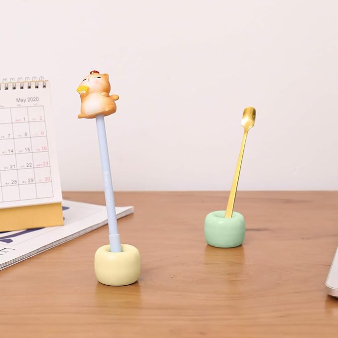Mini Ceramics Toothbrush Holder Stand for Bathroom Vanity Countertop, Handmade Couple Toothbrush Head Holder, Shaver Holder and Office Pen Holder, Yellow&Green, Pack of 2