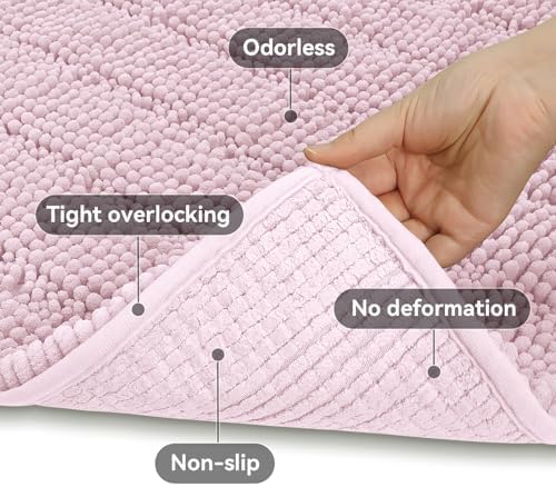Bcoimo Bath Rug Mat,36x24 Chenille Non Slip Pink Bathroom Floor Shower Mats | Extra Soft Bathroom Rugs;Non Slip with Rubber Backing Bath Mats;High Absorbent And Quick Dry Microfiber mat; Machine Washable