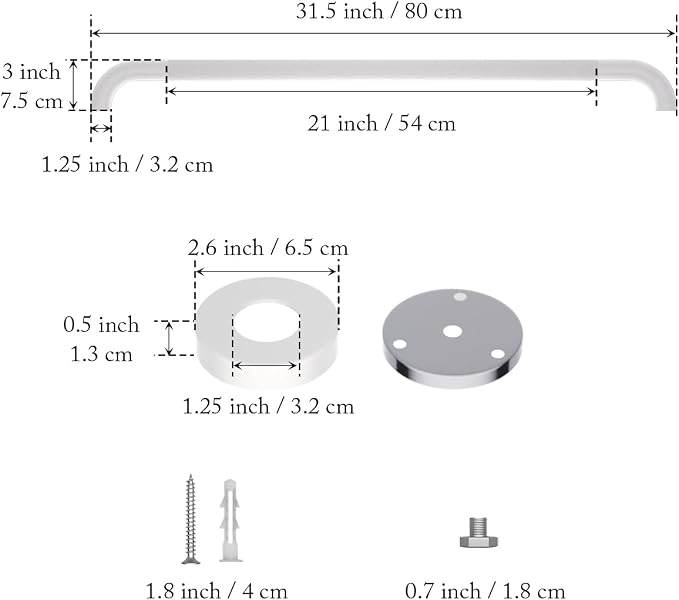 32 Inch Anti Slip Shower Grab Bar, White Munzong Hand Bar for Bathroom | Bathroom Grab Bar 1.25" Diameter Knurled Bathtub Balance BarSafety Hand Rail Support Handicap Elderly Senior Assist