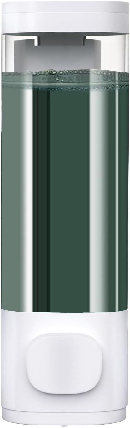 10oz/300ml Single Manual Wall Mounted Soap Dispenser, White | Bathroom Shampoo and Conditioner Dispenser, Clear Plastic Refillable Liquid Lotion Pump Dispenser and Organizer