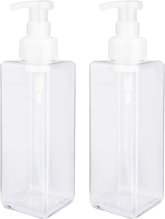 UUJOLY Foaming Soap Dispenser 1L (33.8oz) Refillable Plastic Pump Bottle for Liquid Soap, Shampoo, Body Wash (2 Pcs) (Clear) | Hand Dispenser for Liquid Soap, Shampoo & Body Wash – Saves Soap with Rich Foam, Reusable, Easy to Refill, BPA-Free