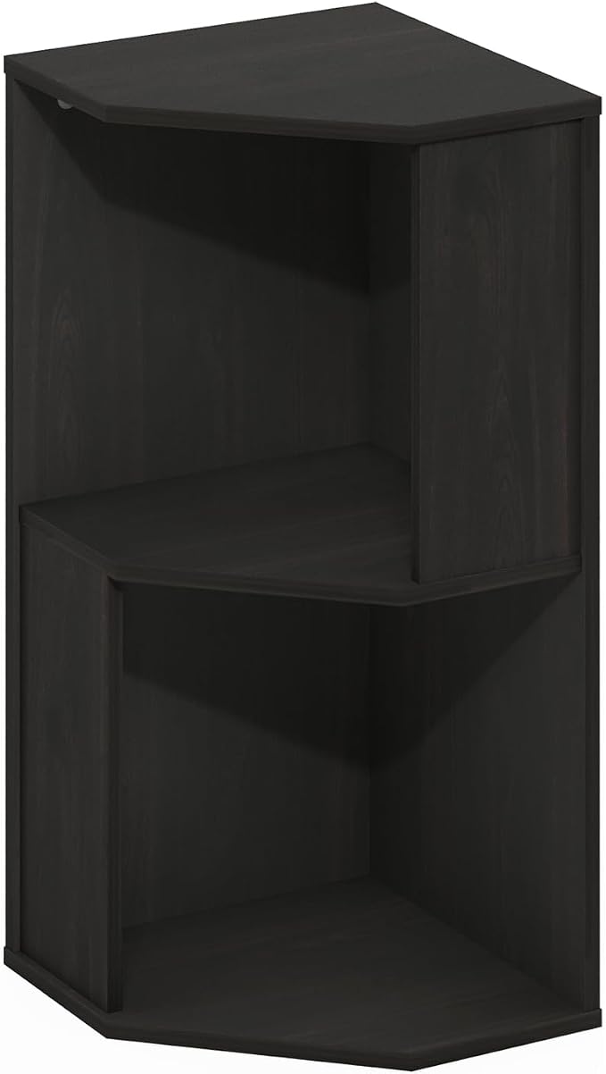 Furinno ECON Corner Shelf, 2-Tier Corner Book Shelf, Standing Storage Shelves, Cube Display Rack, Bookshelf, for Organization and Storage, Living Room, Home Office, Espresso