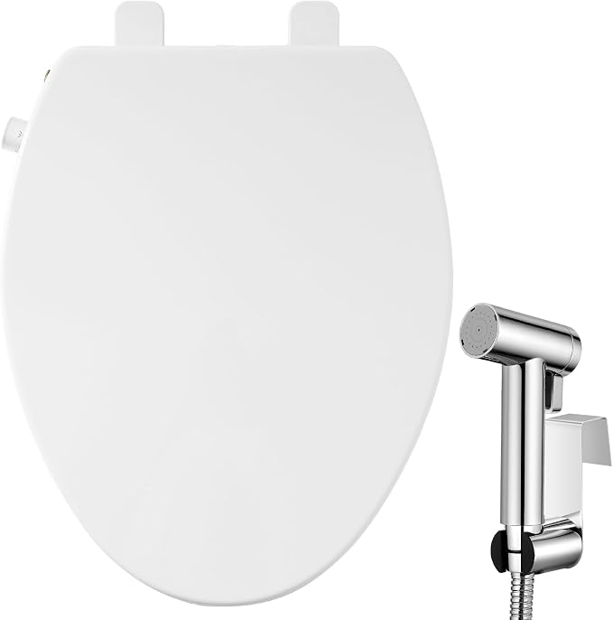 Bidet Toilet Seat for Elongated Toilets and Sprayer Handheld Toilet Adjustable Water Pressure and Self-Cleaning Dual NozzlesExclusive Single Nozzle High Pressure Mode for Cleaning Stubborn Stains