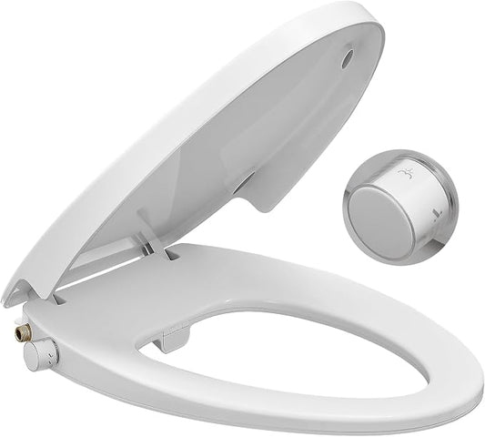 Bidet Toilet Seat,Non-Electric Quiet-Close,Fit Elongated Toilet Seat,Adjustable Water Pressure and Self-Cleaning Dual Nozzles