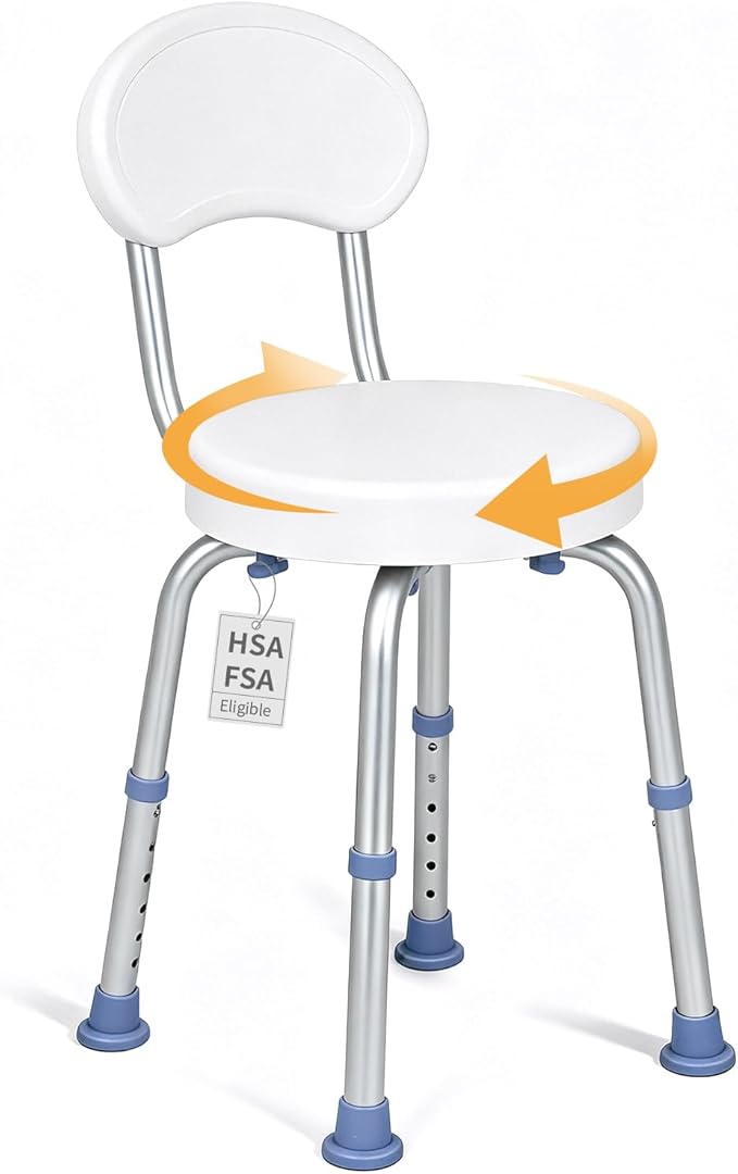 HSA/FSA Swivel Shower Chair for Inside Shower, Upgraded Small Shower Chair with Back, Adjustable Shower Stool for Inside Shower, Shower Chair for Inside tub Bath Stool for Senior/Pregnant