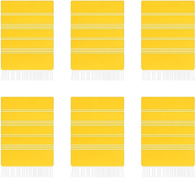 Turkish Beach Towel Set of 6 Oversized 72x40 100% Turkish Cotton | Soft Hammam Peshtemal, Sand Free, Quick-Dry, Absorbent Bath Towel | Lightweight & Compact for Travel, Pool, Gym, Spa - Yellow