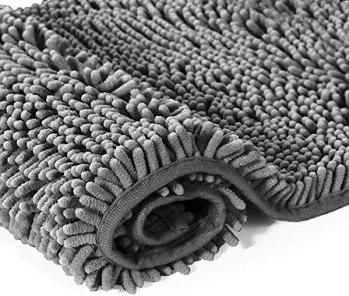 LuxUrux Bath Mat-Extra-Soft Plush Bath Shower Bathroom Rug,1'' Chenille Microfiber Material, Super Absorbent Shaggy Bath Rug. Machine Wash & Dry (24 x 36 Inch, Light Grey)
