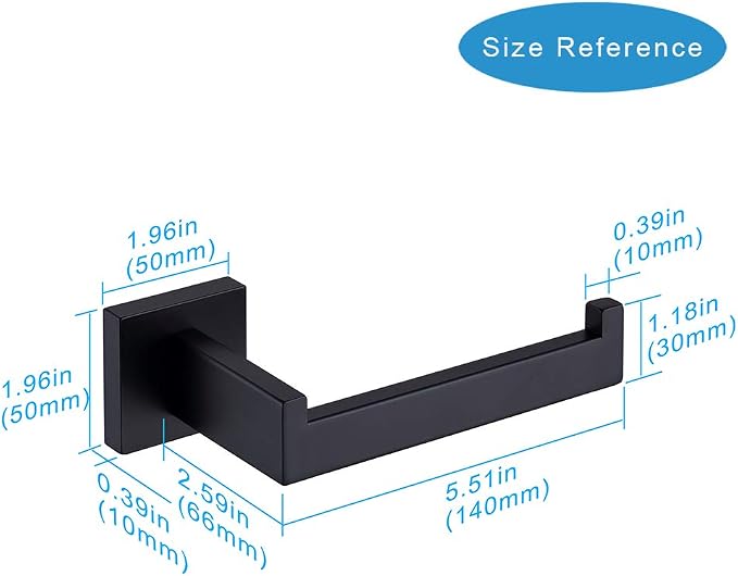 TASTOS Toilet Paper Holder Matte Black, Toilet Tissue Roll Holders Dispenser and Hangers Wall Mounted for Bathroom & Kitchen, Stainless Steel Modern Square Style 2 Pack