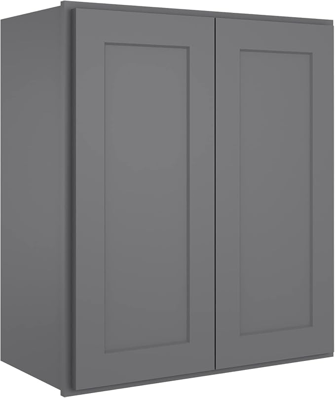 ROOMTEC Wood Wall-Mounted Cabinet,Bathroom Medicine Cabinet with Adjustable Shelves and 2 Soft-Close Doors,Laundry Storage Cabinet for Bathroom,Kitchen,Living Room 12" D*33" W*30" H,Shaker Grey
