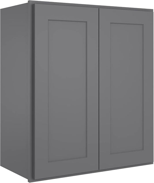 ROOMTEC Wood Wall-Mounted Cabinet,Bathroom Medicine Cabinet with Adjustable Shelves and 2 Soft-Close Doors,Laundry Storage Cabinet for Bathroom,Kitchen,Living Room 12" D*33" W*30" H,Shaker Grey