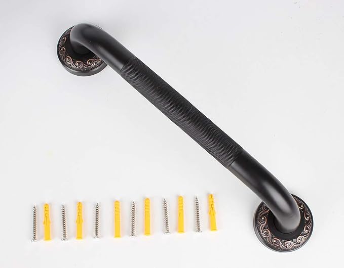 12-Inch Grab Bar Featuring Anti-Slip Handrail, Solid Brass, Oil Rubbed Bronze, Heavy-Duty Construction Armrest, Bathroom Bathtube Shower Safety Rail