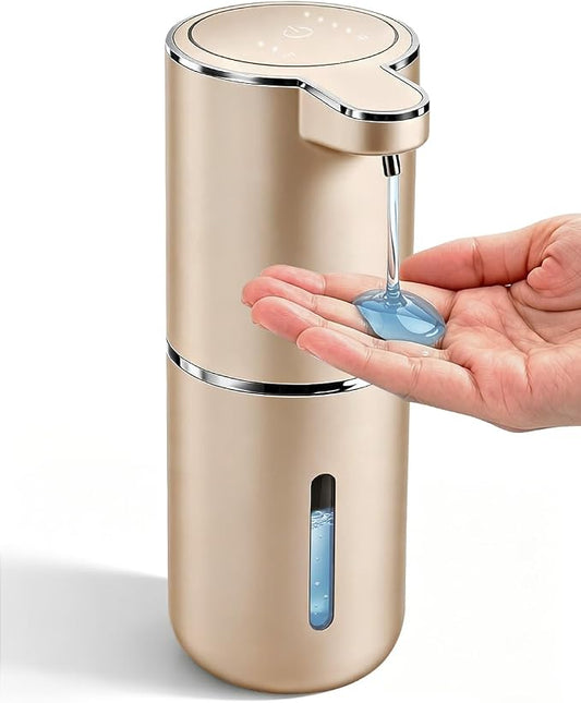 Touchless Automatic Soap Dispenser, Rechargeable Champagne Gold | 4 Adjustable Levels, 380ml, long battery, USB-C recharge, countertop & wall mount, IPX5 waterproof for kitchen & bathroom