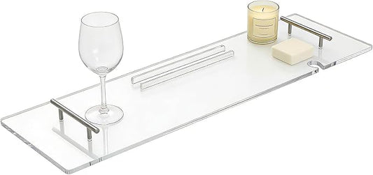 Bathtub Tray, Bath Tray for Tub, Acrylic Bath Caddy Tray for Bathtub, for Tub Luxury Spa with Tablet Slots and Wine Glass Hole, Bathroom Accessories for Decorative Bathtubs (31.5 * 9.45in)