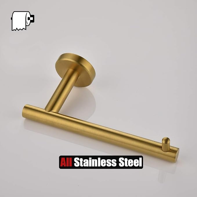 JQK Gold Toilet Paper Holder, 5 Inch Tissue Paper Dispenser, 304 Stainless Steel Thick 0.8mm Wall Mount, Brushed Brass 2 Pack, TPH100-BG-P2
