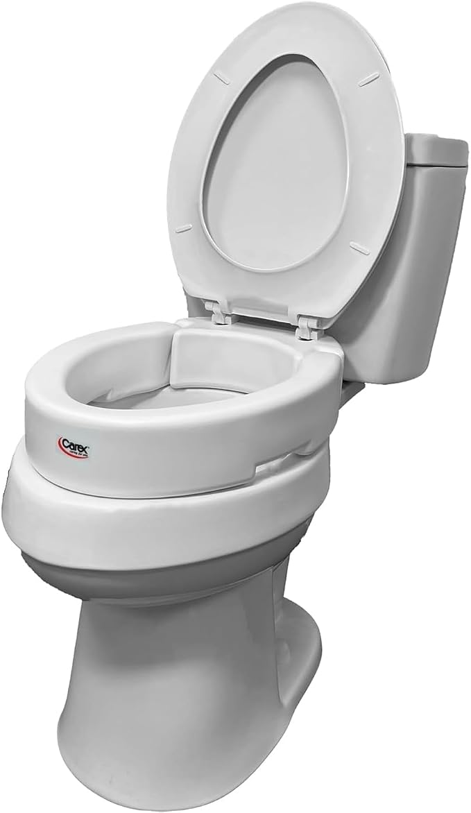Carex Hinged Round Raised Toilet Seat Riser, Adds 3.5 Inches of Height, 300 lbs Capacity, Elevating and Raising Seat for Elderly and Handicap, Universal, Slip-Resistant, White.