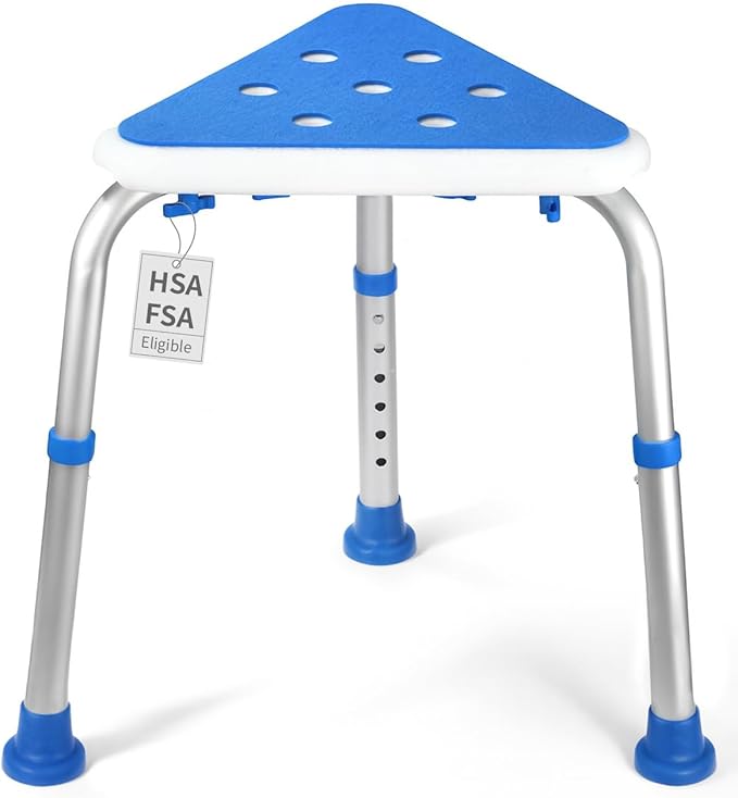 LEAGENTT HSA/FSA Triangular Shower Chair for Inside Shower, Space-Saving Corner Shower Stool for Compact Showers, Small Shower Stool for Shaving Legs, Adjust Shower Seat for Pregnant/Elderly/Disabled