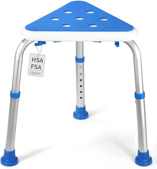 LEAGENTT HSA/FSA Triangular Shower Chair for Inside Shower, Space-Saving Corner Shower Stool for Compact Showers, Small Shower Stool for Shaving Legs, Adjust Shower Seat for Pregnant/Elderly/Disabled
